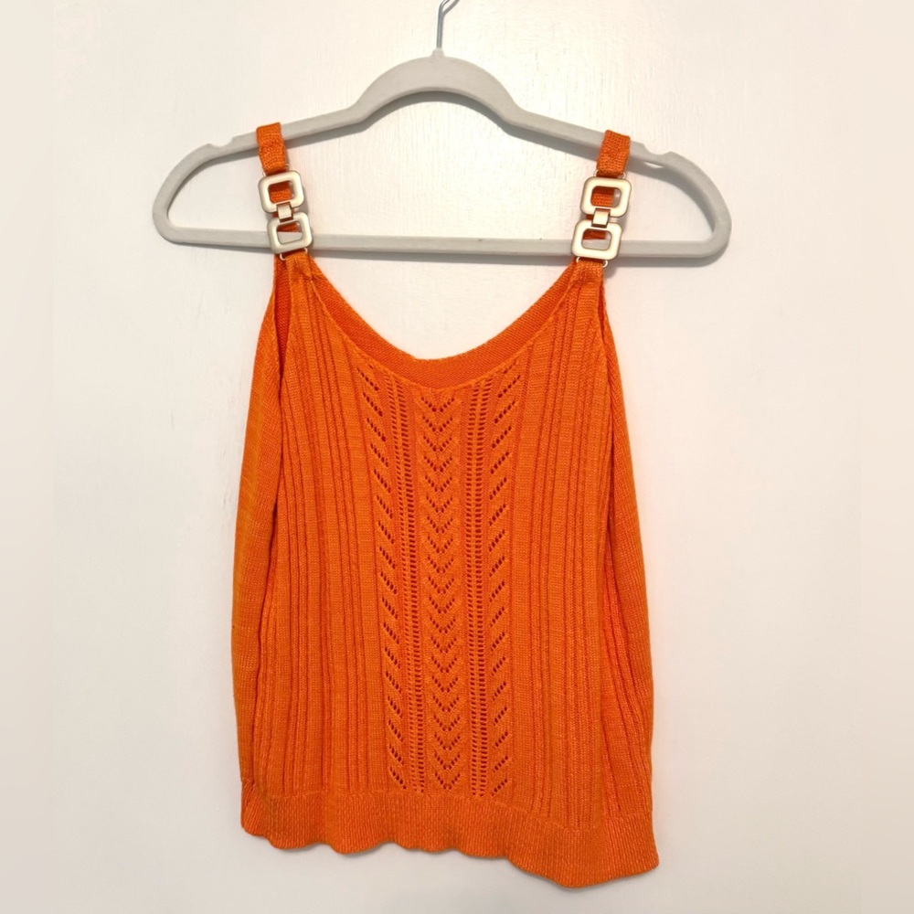 Vibrant Orange Knit Tank Top with Buckle Straps